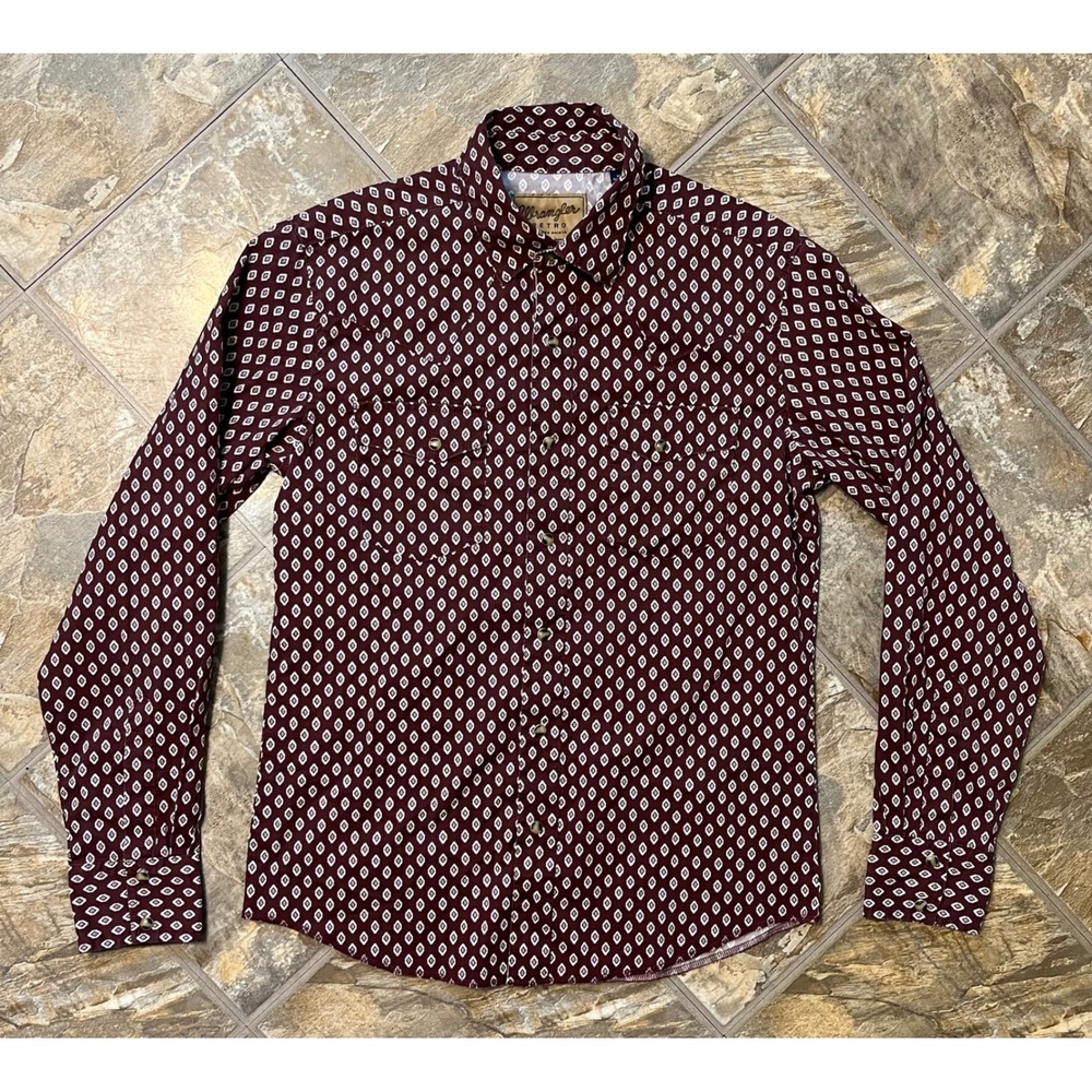 Wrangler Retro Western Shirt Mens Medium Burgundy Diamond Pearl Snap